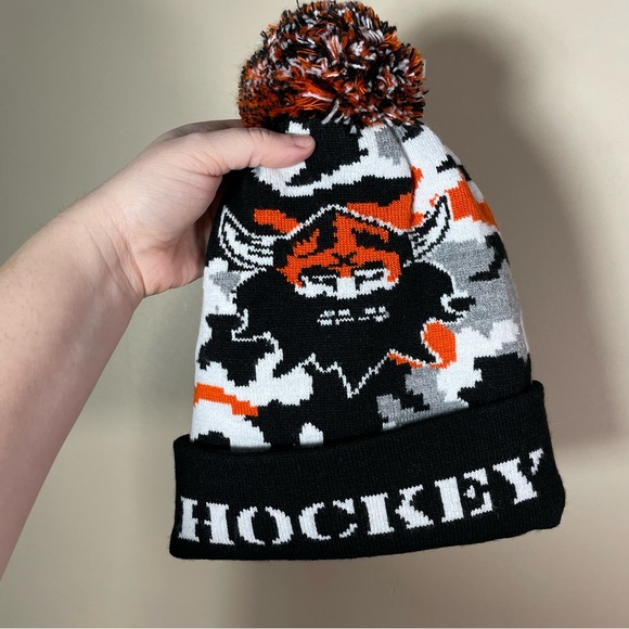 Vikings Hockey Club Knit Orange Black Pom Beanie - Picture 2 of 5